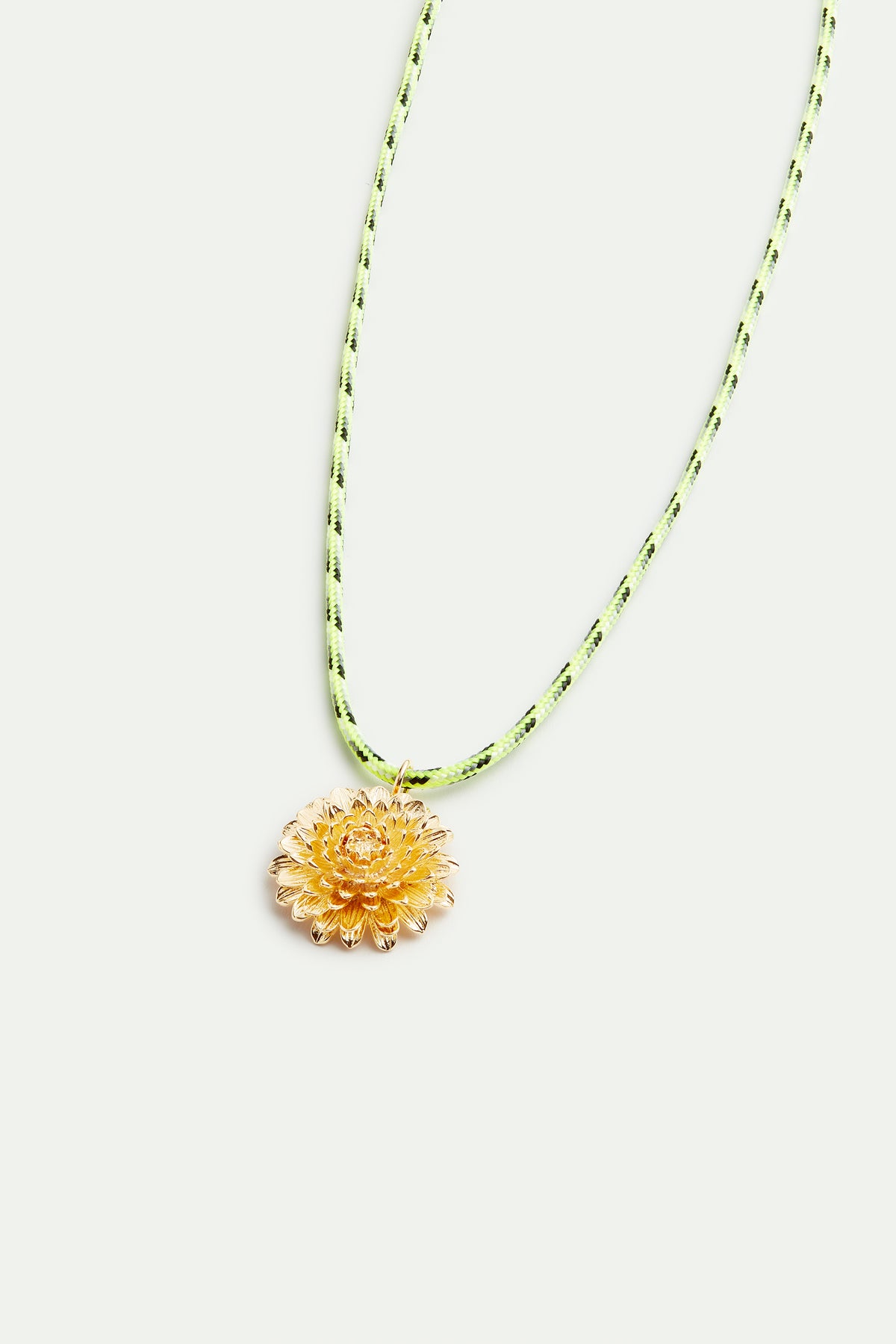 Collier vert corde et pissenlit doré