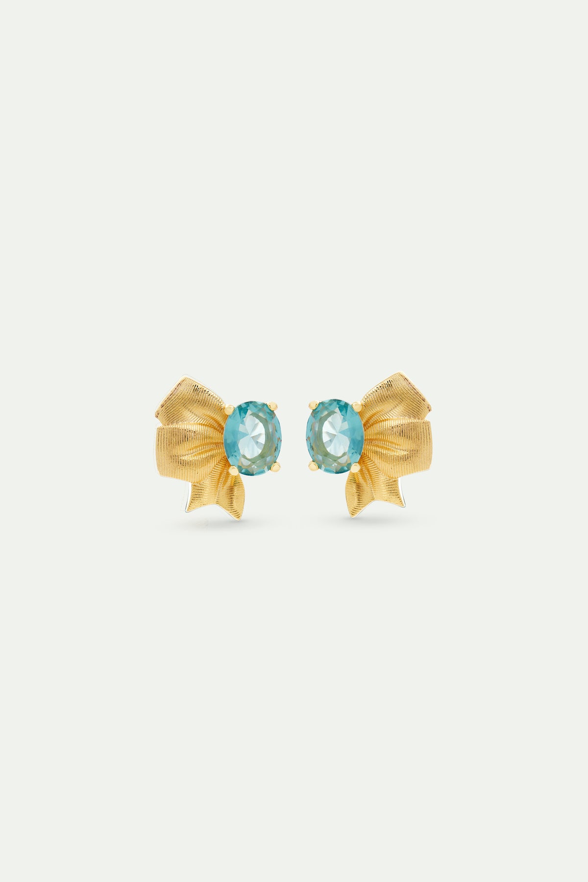 Boucles d'oreilles ruban doré et pierre taillée bleue