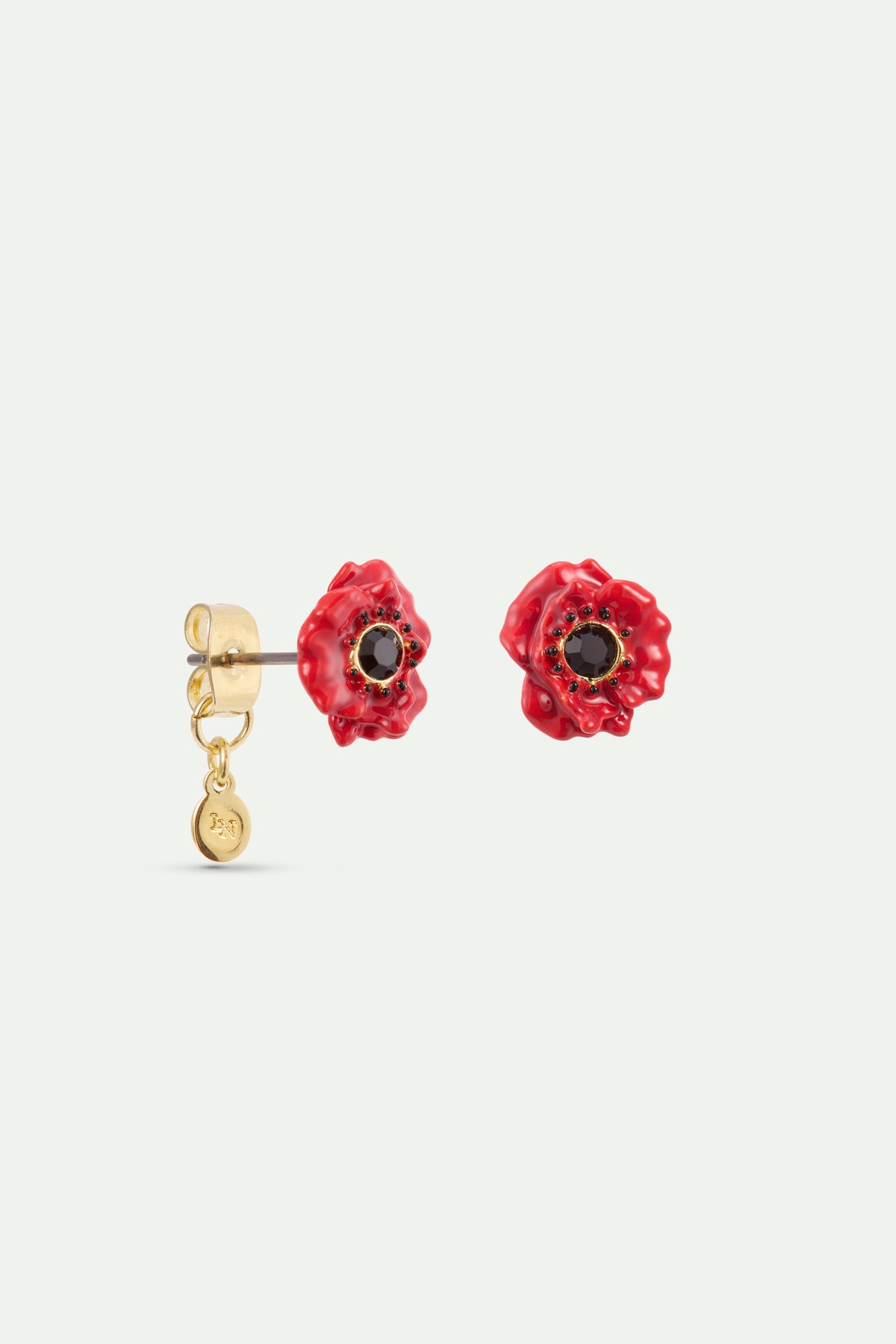 Boucles d’oreilles tiges coquelicot rouge et cristal noir