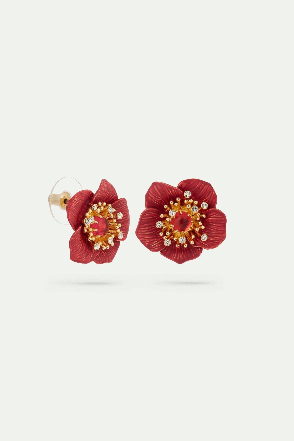 Boucles d'oreilles fleur d'hellébore rouge de Noël