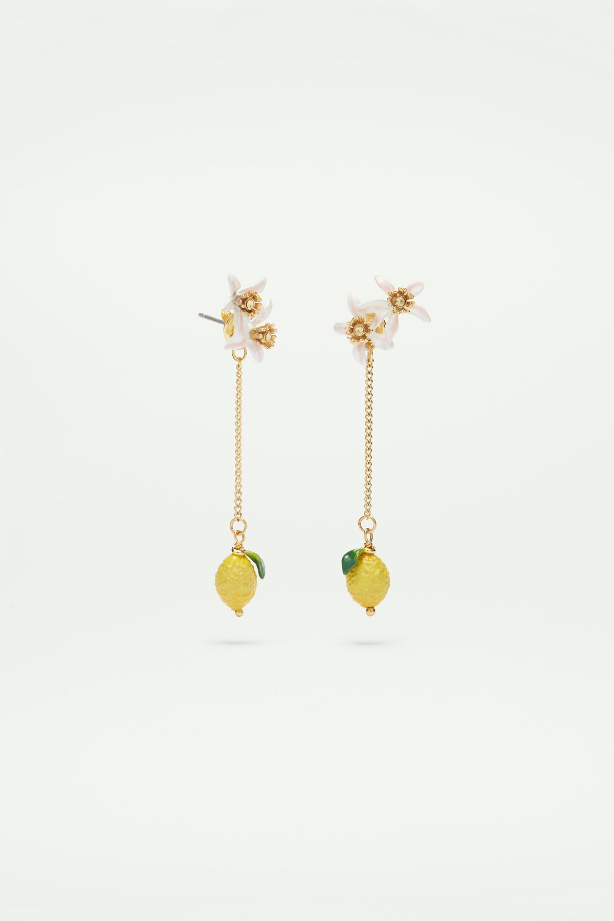 Boucles d'oreilles pendantes Citron et fleurs de citronnier