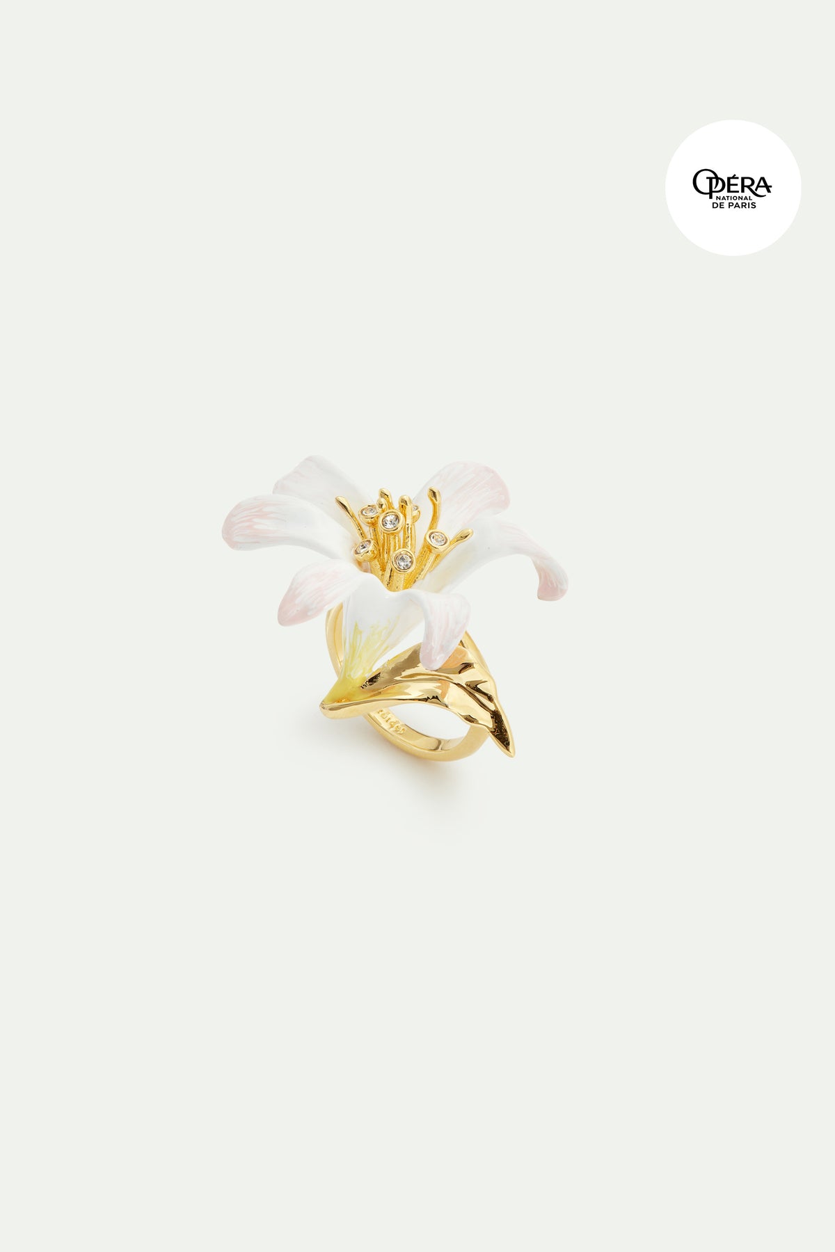 Bague ajustable Grande Fleur de Lys blanche et cristaux