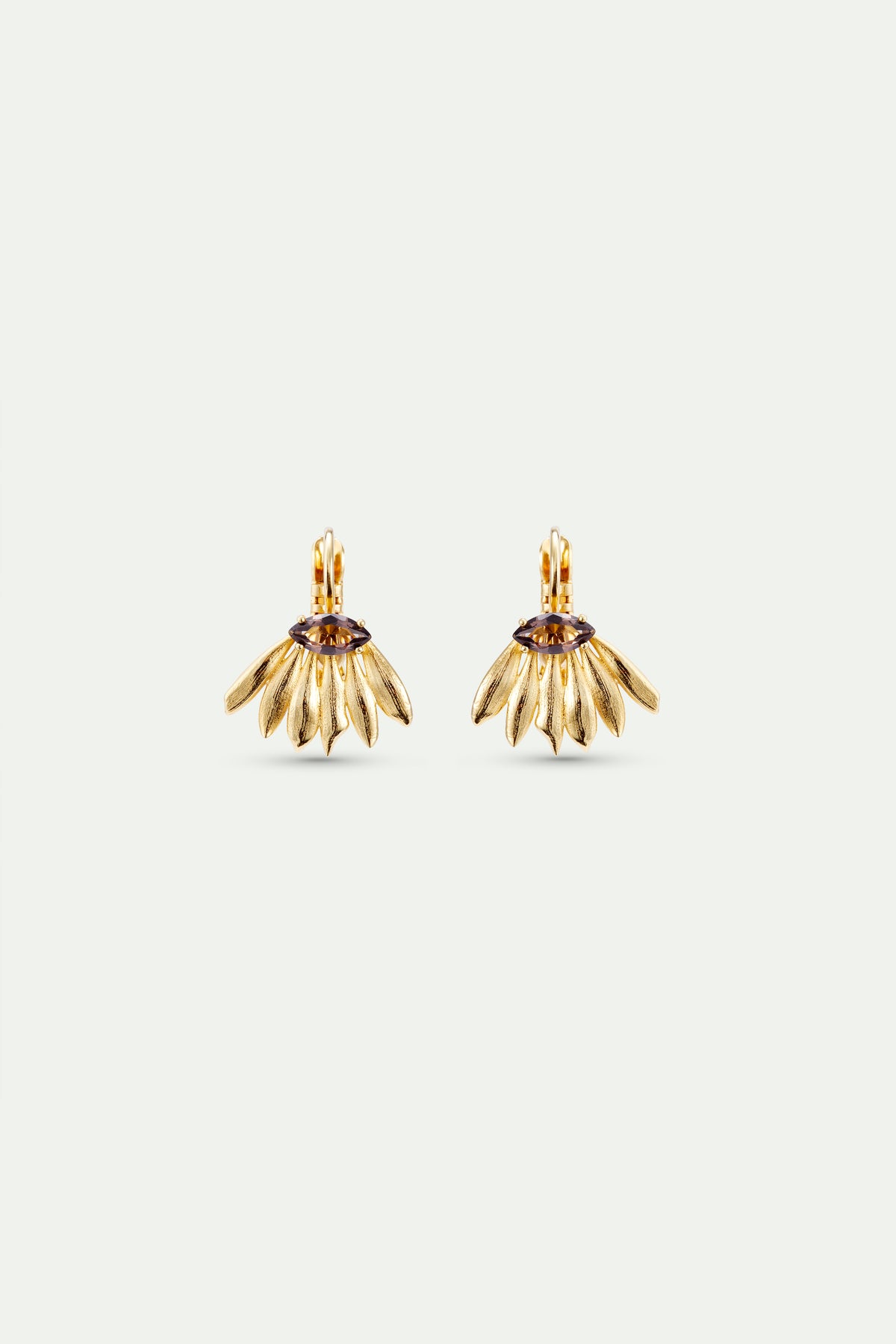 Boucles d'oreilles dormeuses dorées tournesol et pierre violette